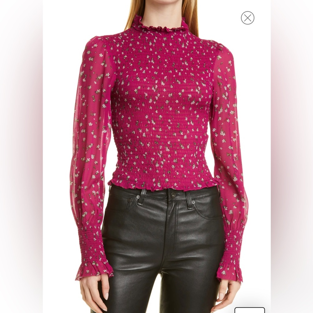 Rag & Bone Kayden Floral Smocked Bodice Blouse